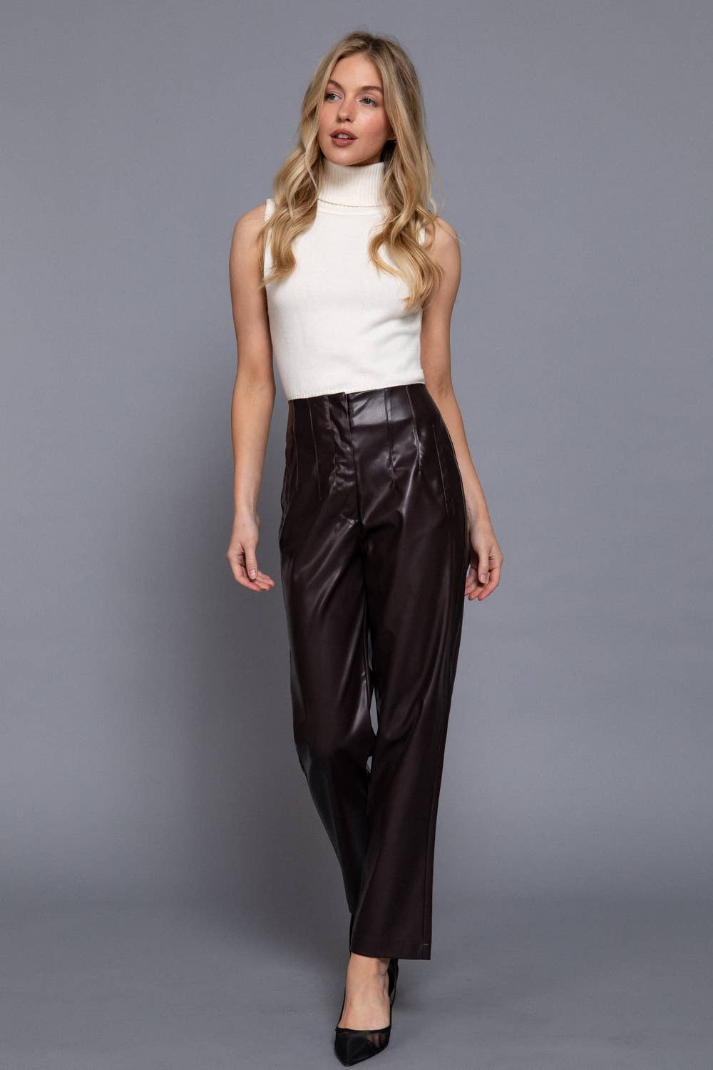 Hight Waist Slim Fit Faux Leather Long Pants