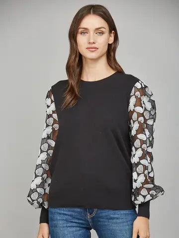 Fate Lace Print Sleeve Sweater