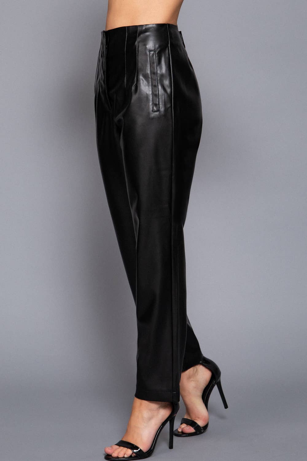 Hight Waist Slim Fit Faux Leather Long Pants