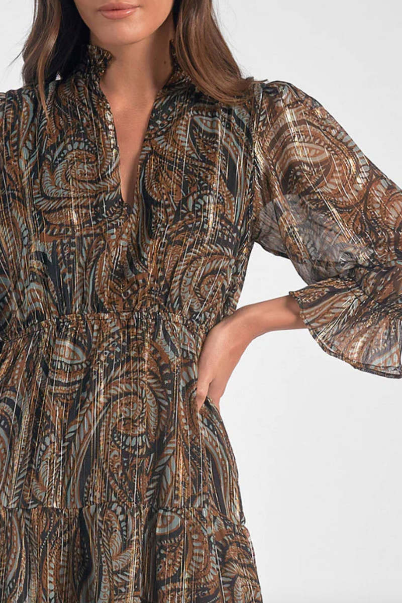 Elan Brown Paisley Midi Dress