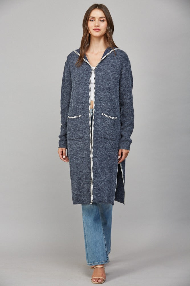 Fate Whipstitch Edge Hooded Knit Cardigan