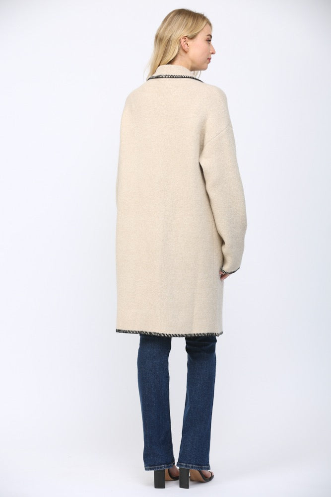 Fate Contrast Whipstitch Detail Notched Collar Cardigan