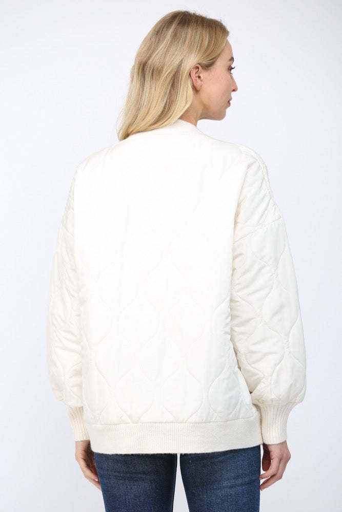 Fate Button-up Quilted Mixed Media Cardigan