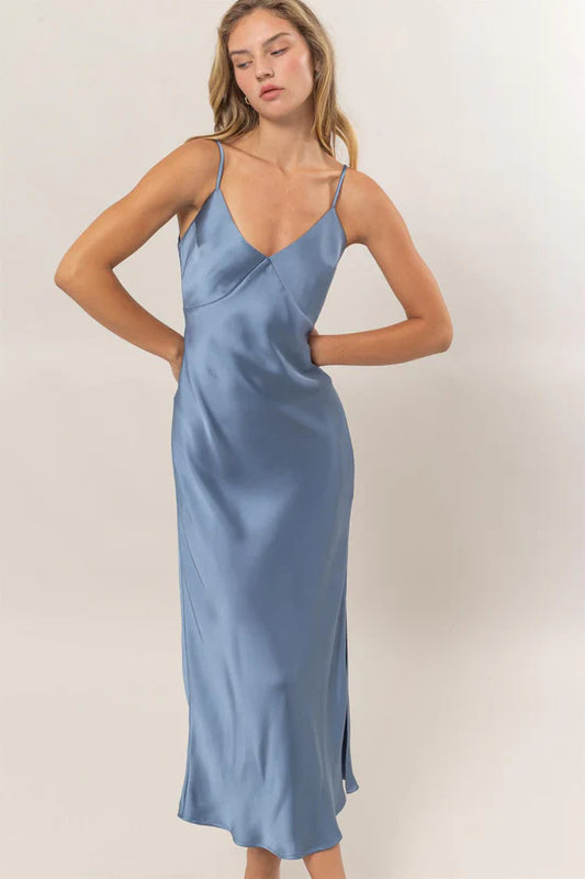 Double Zero V-Neck Satin Midi Dress