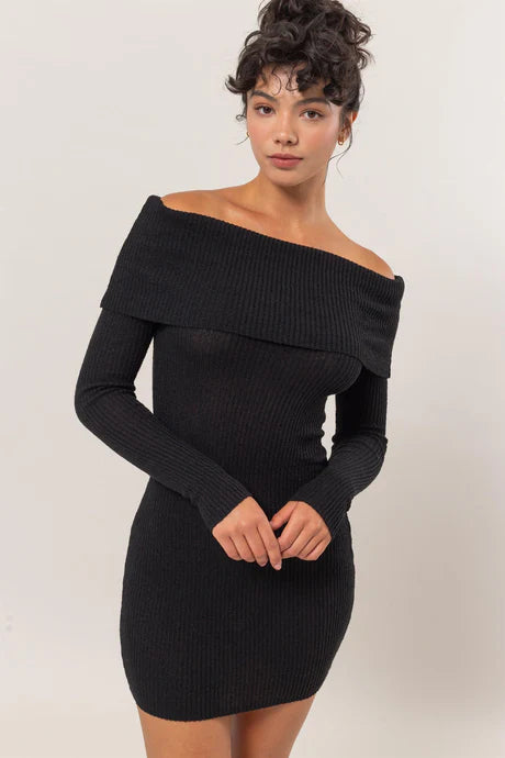 Double Zero Off-The-Shoulder Ribbed Knit Mini Dress