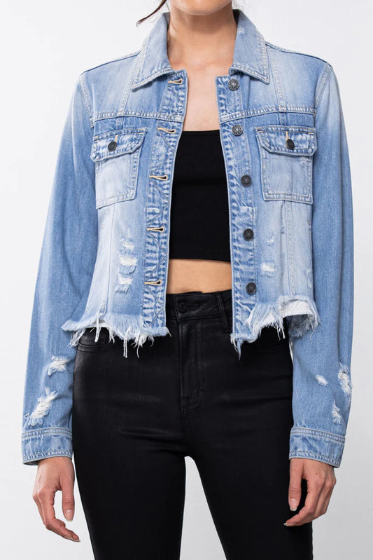 Hidden Medium Wash Classic Cropped Fitted Jacket