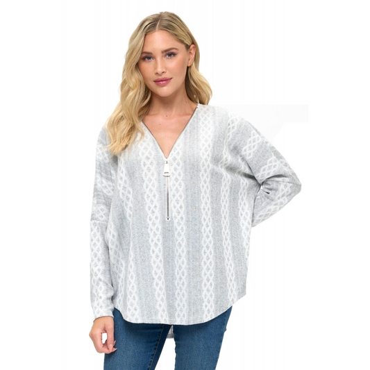 Ariella Long Sleeve soft chain print zipper Top