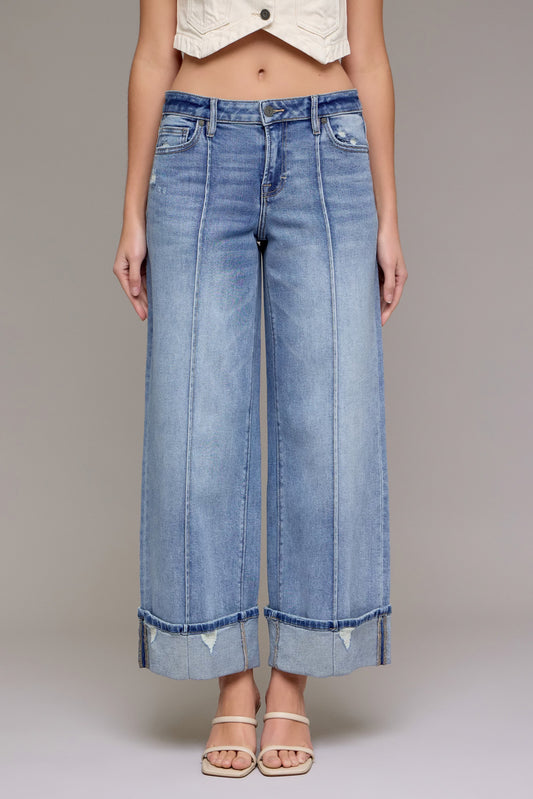 Hidden 32” inseam Nori Mid rise extra wide leg 28” after cuff