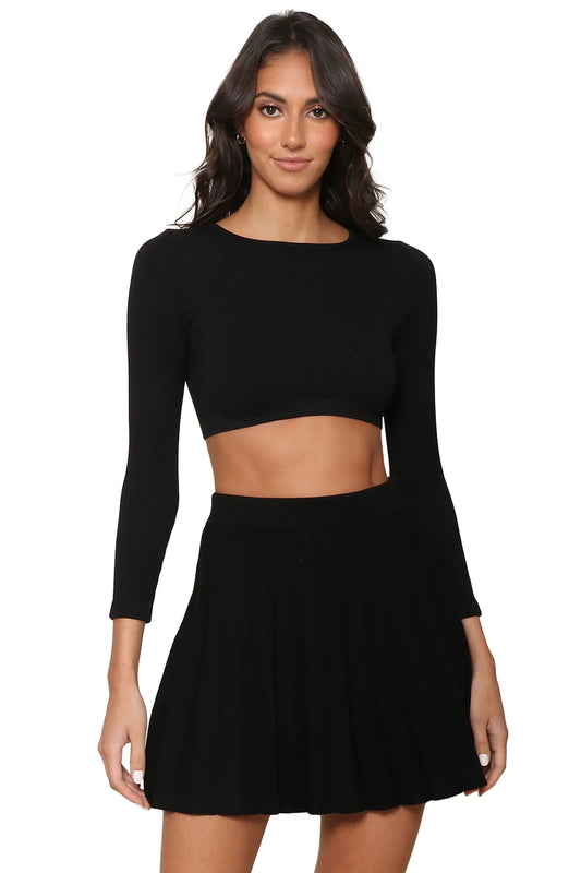 Suzette Long Sleeve High Neck Rib Crop Black