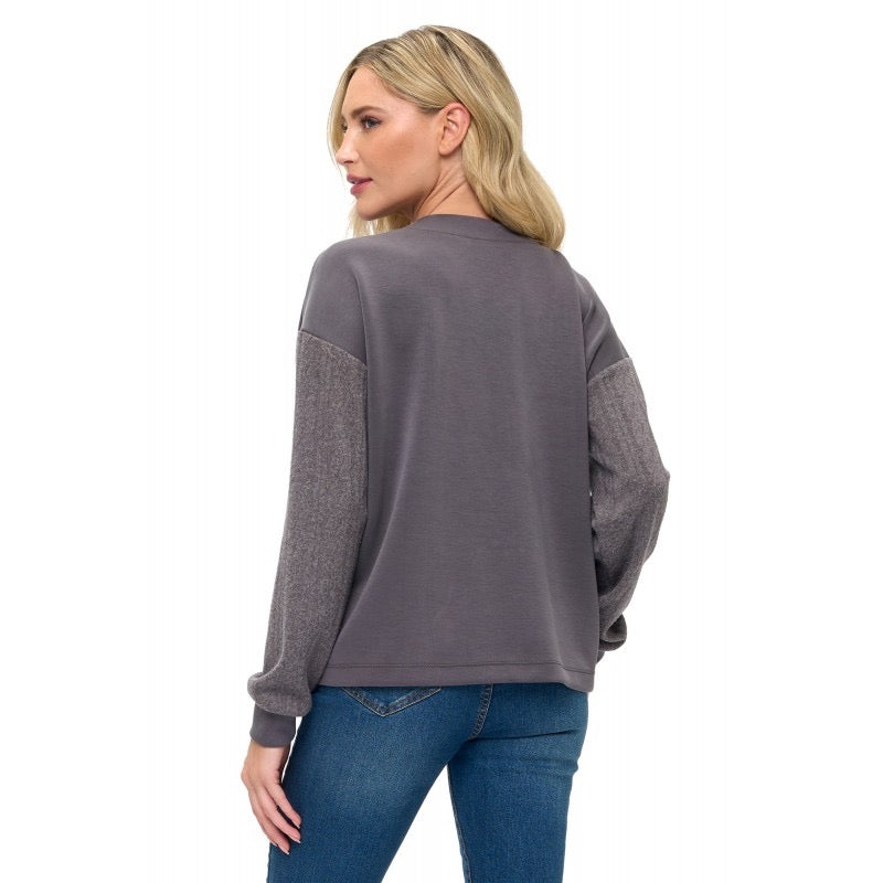 Ariella Scuba Cardigan with Knit Sleeves