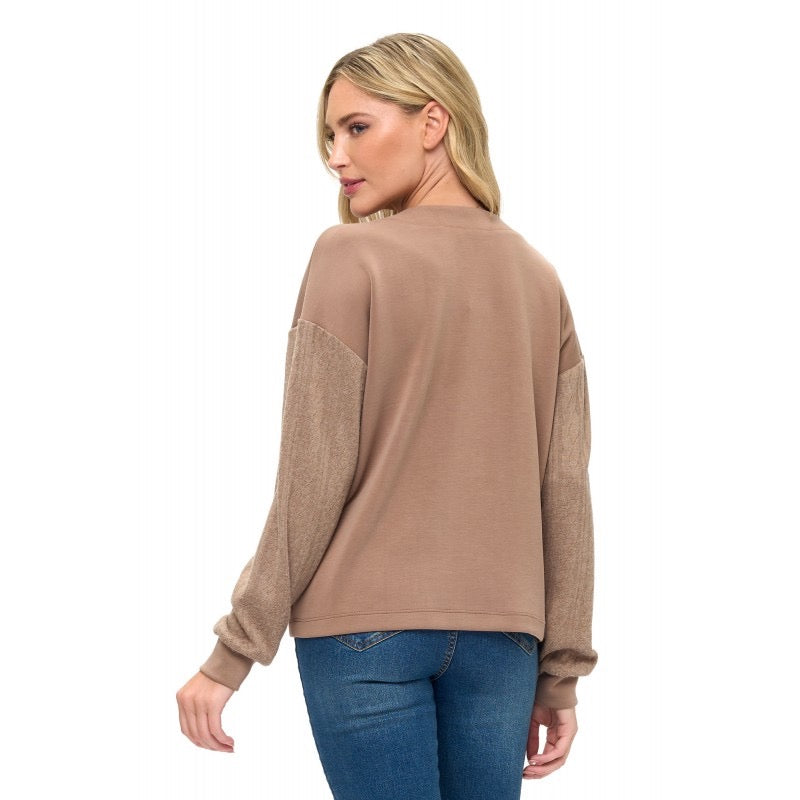 Ariella Scuba Cardigan with Knit Sleeves