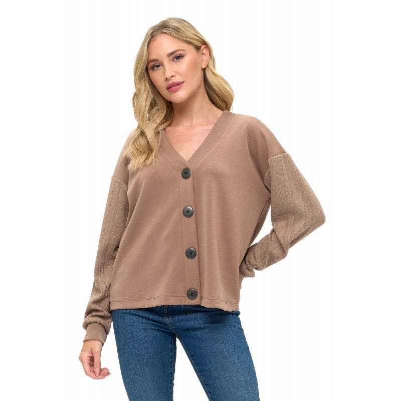 Ariella Scuba Cardigan with Knit Sleeves