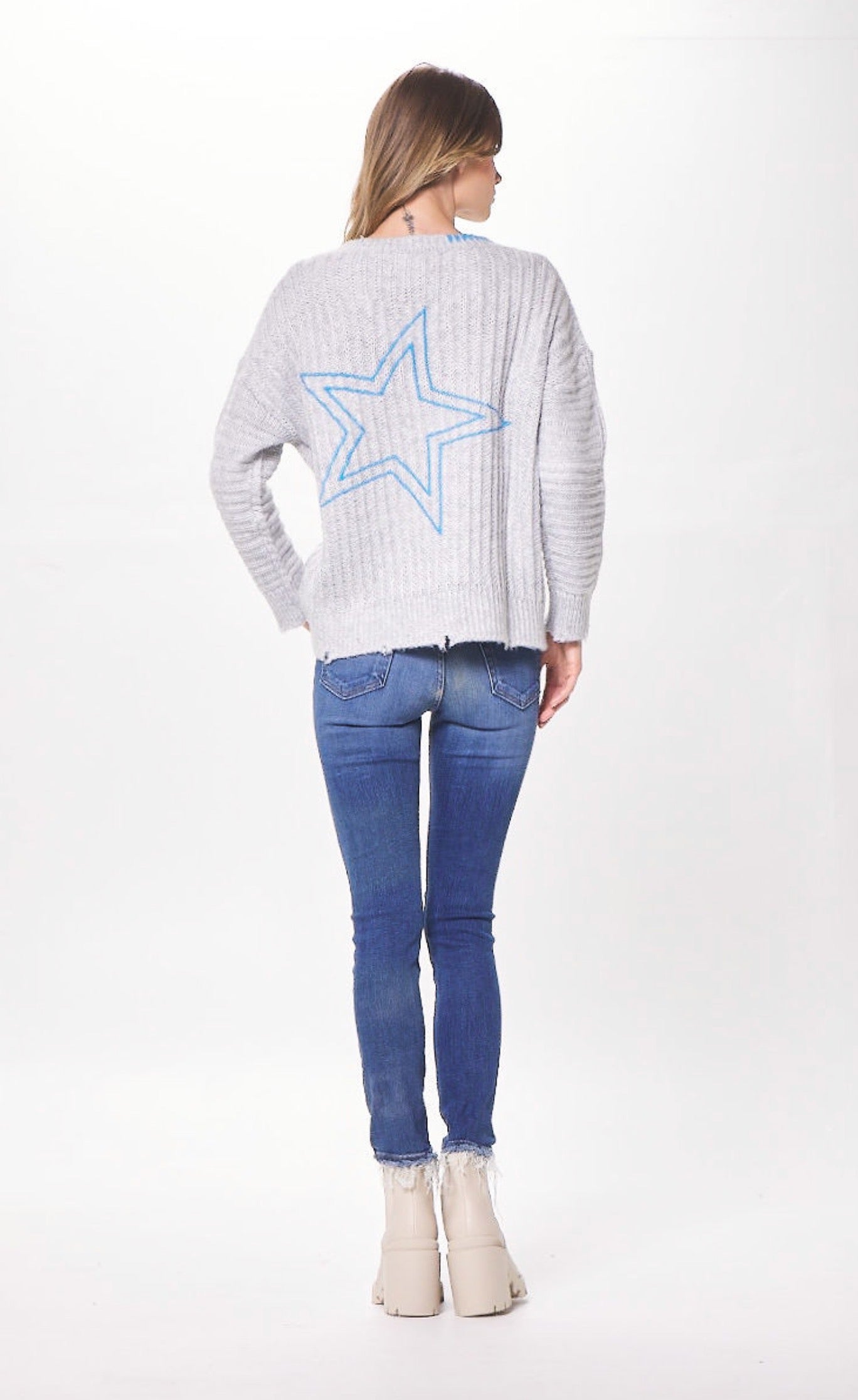 Vintage Havana Heather Grey Blue Star Sweater