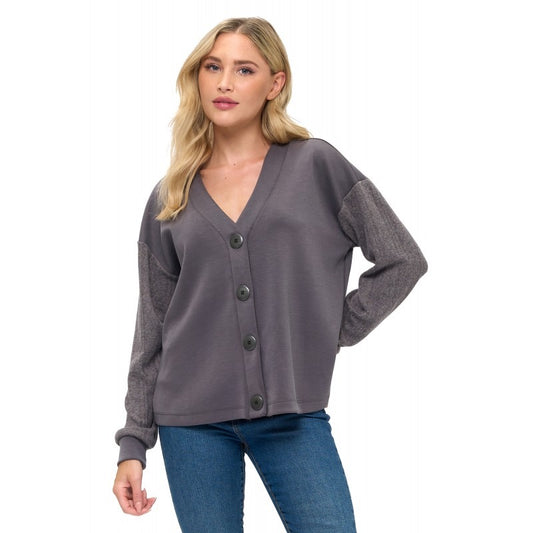 Ariella Scuba Cardigan with Knit Sleeves
