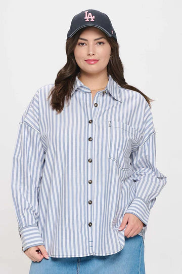 Blu Pepper Striped Collared Button Down Long Sleeve Shirt