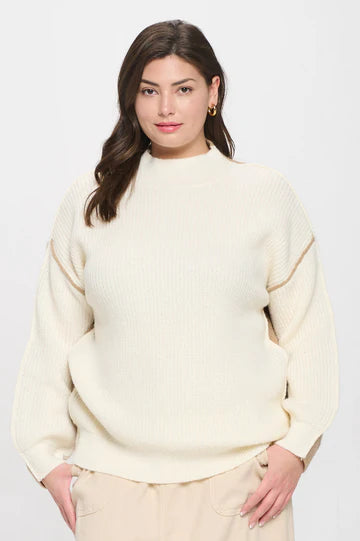 Blu Pepper Colorblock Mock Neck Exposed Seam Sweater