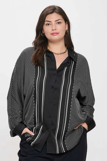 Blu Pepper Asymmetrical Stripe Collared Button Down Shirt