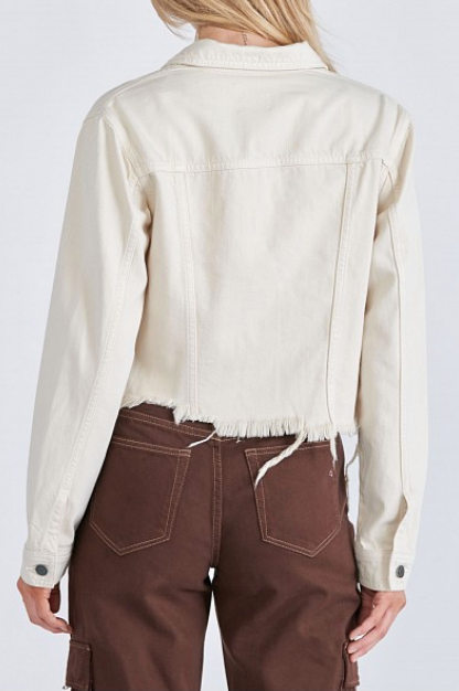 Hidden Cream Colored Cropped Frayed Fitted Jacket