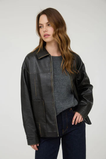 Faux Leather Zipper Jacket