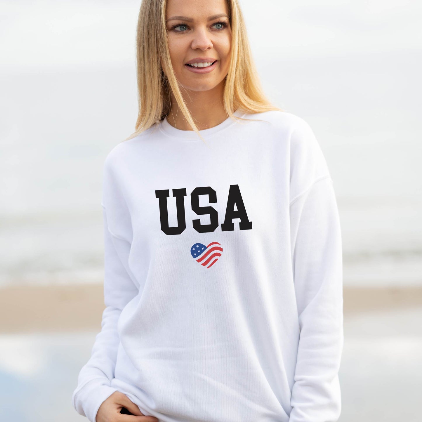 USA Heart Sweatshirt White