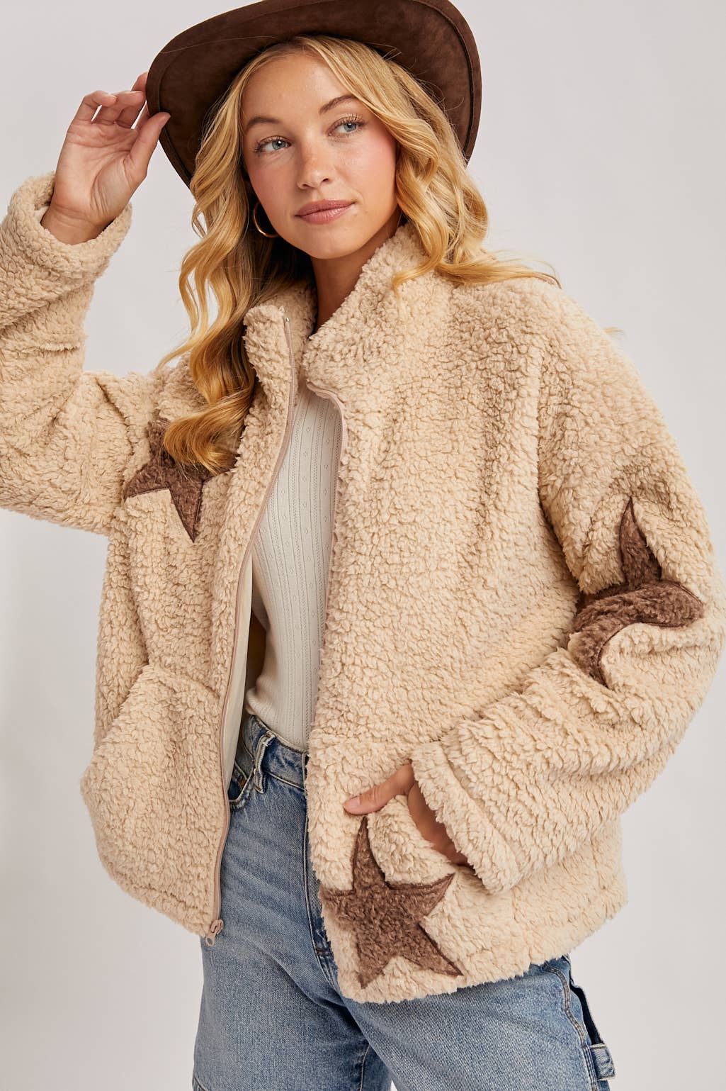 STAR-SHAPED SHERPA FLEECE TEDDY JACKET