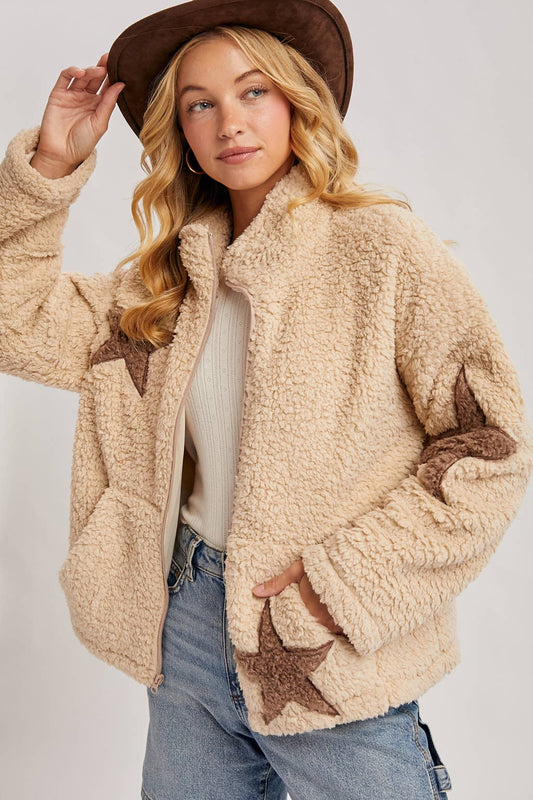 STAR-SHAPED SHERPA FLEECE TEDDY JACKET