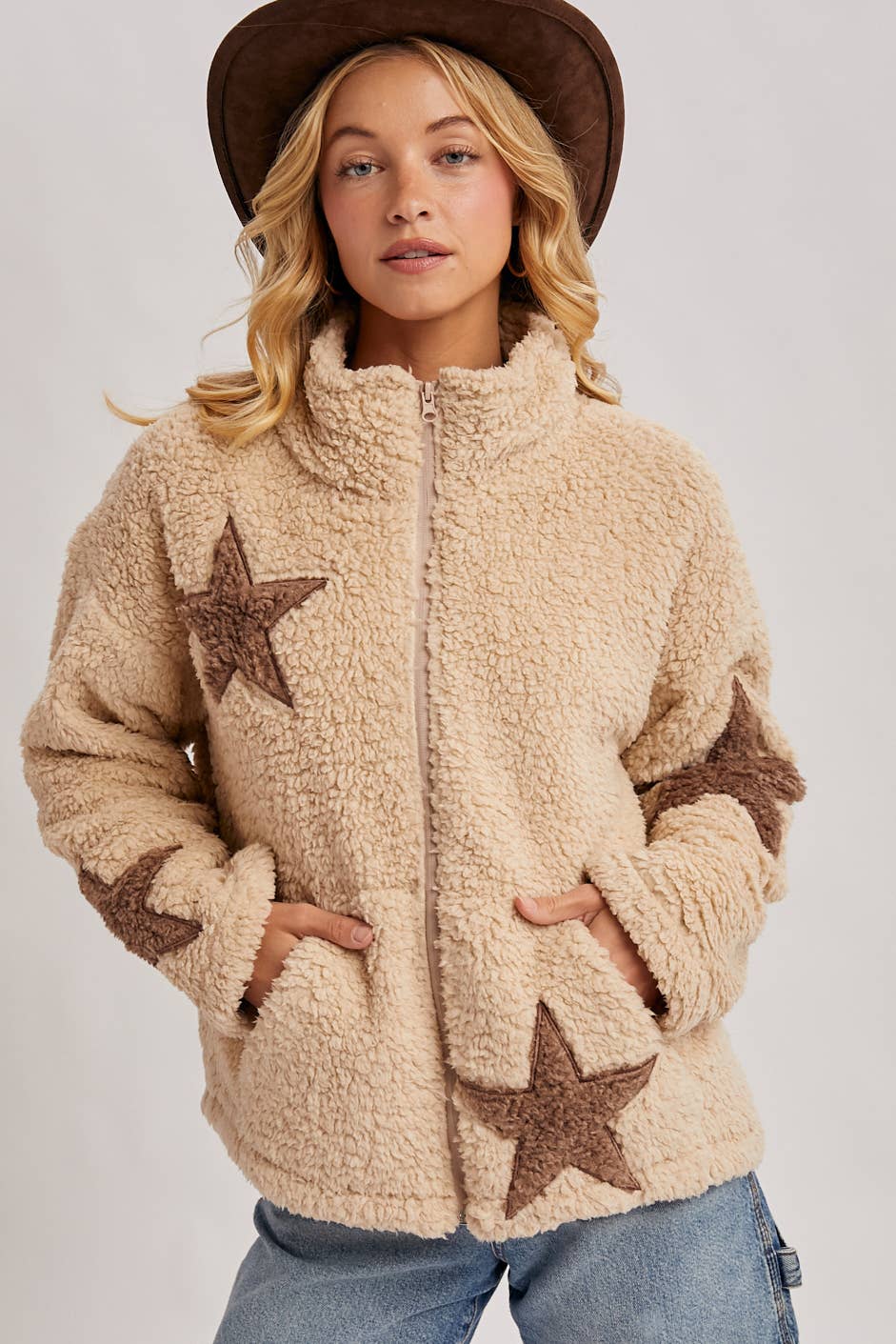 STAR-SHAPED SHERPA FLEECE TEDDY JACKET