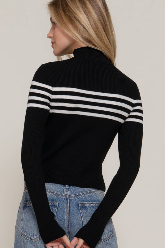Long Sleeve High Neck Stripe Sweater Top