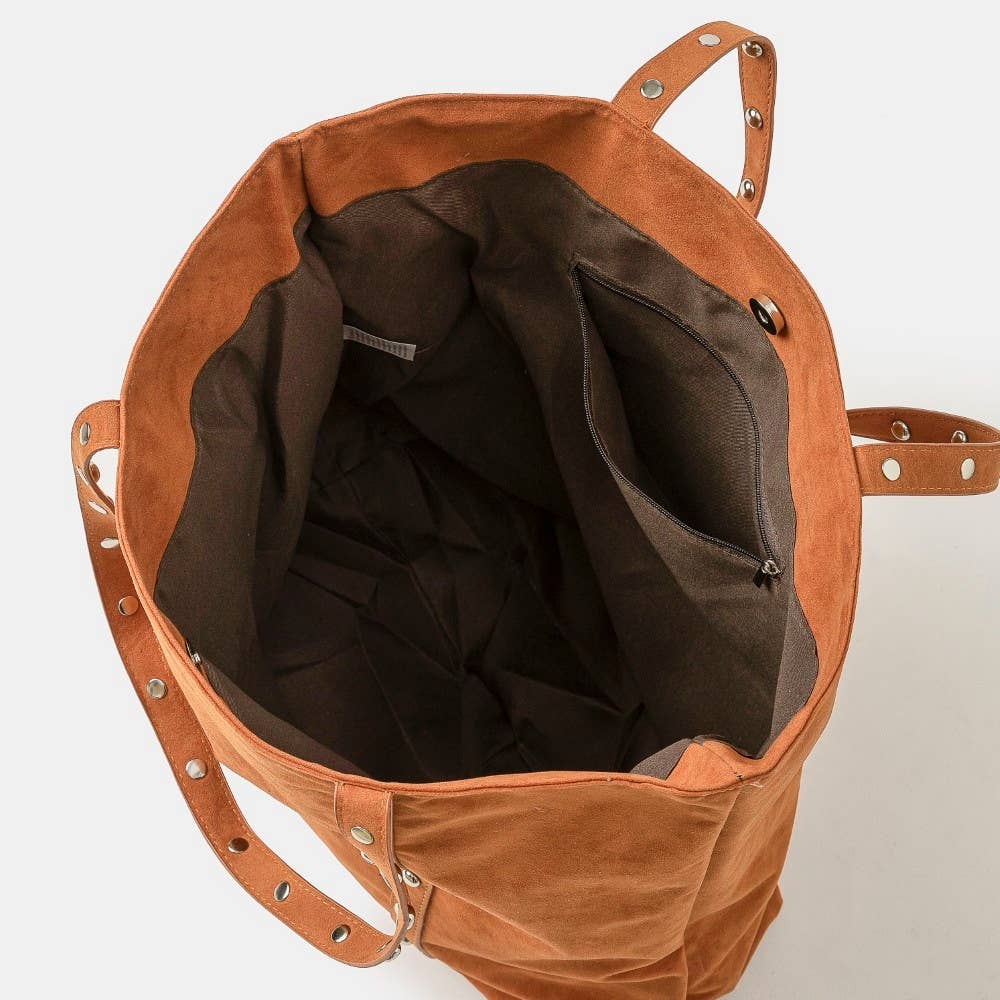 Studded Suede Strap Tote Bag