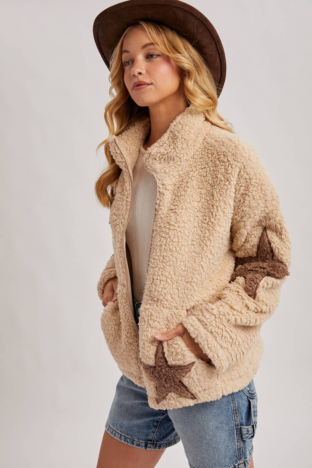 STAR-SHAPED SHERPA FLEECE TEDDY JACKET