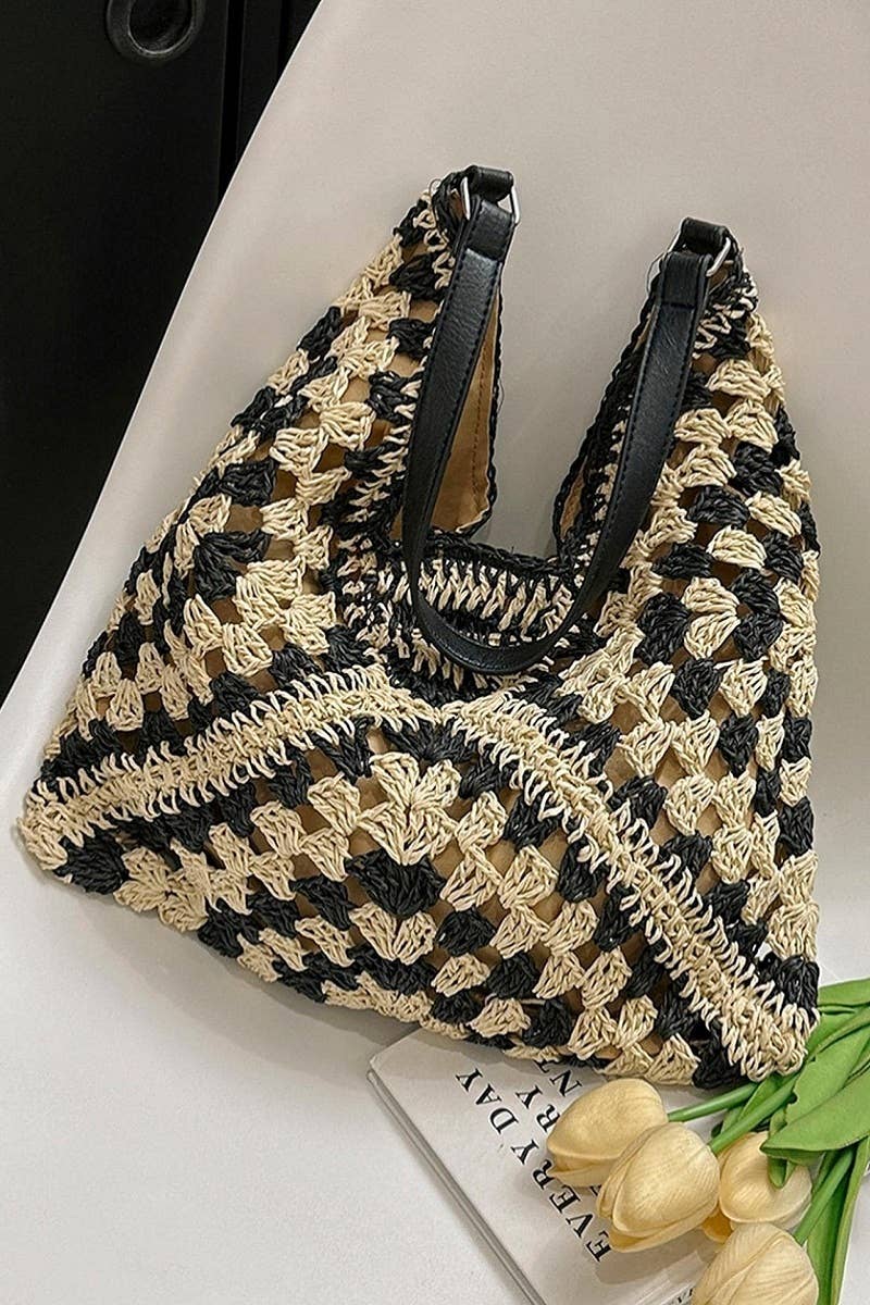 Woven Straw Crochet Bucket Shoulder Bag