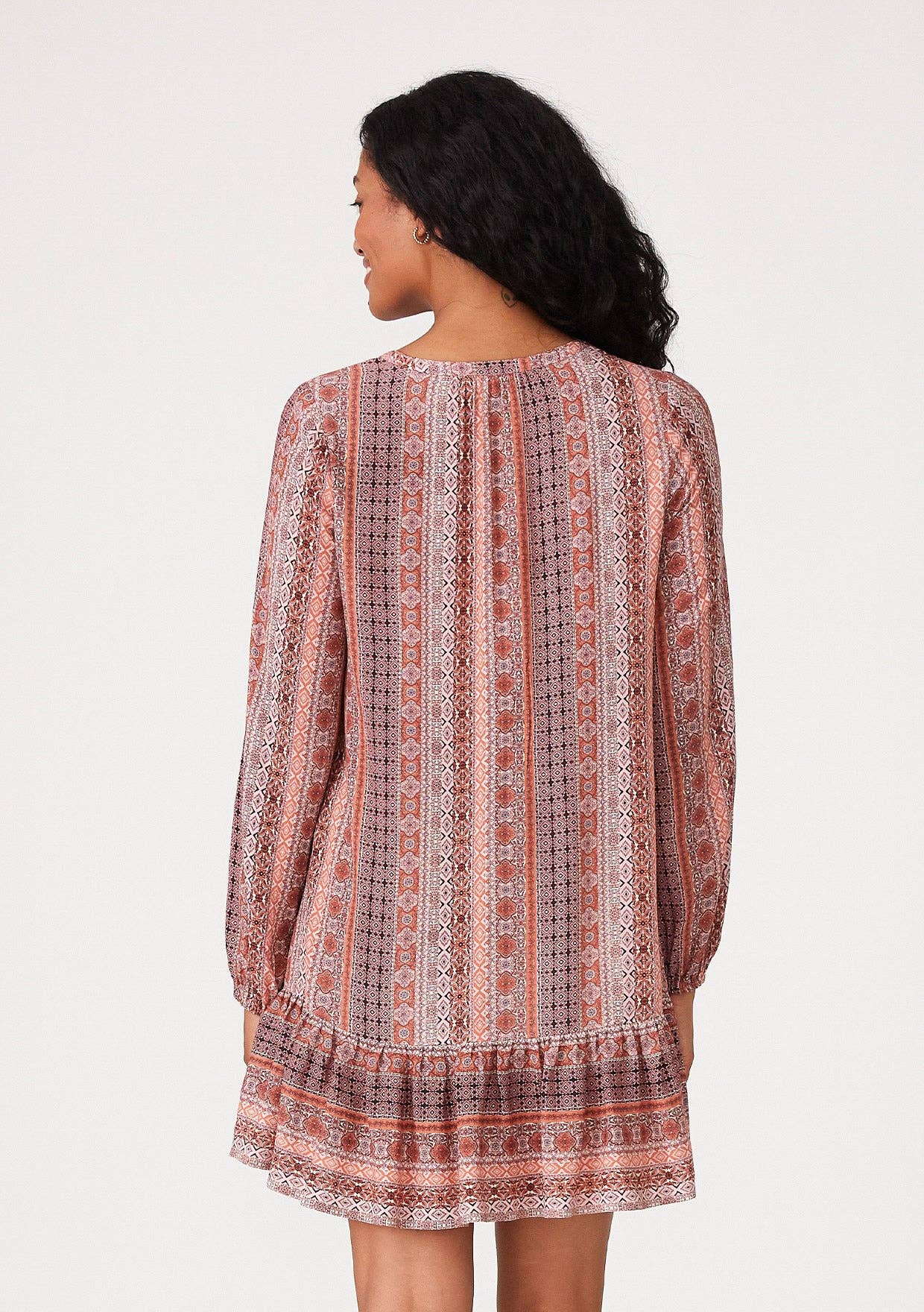 Bohemian Long Sleeve Drop Waist Mini Dress