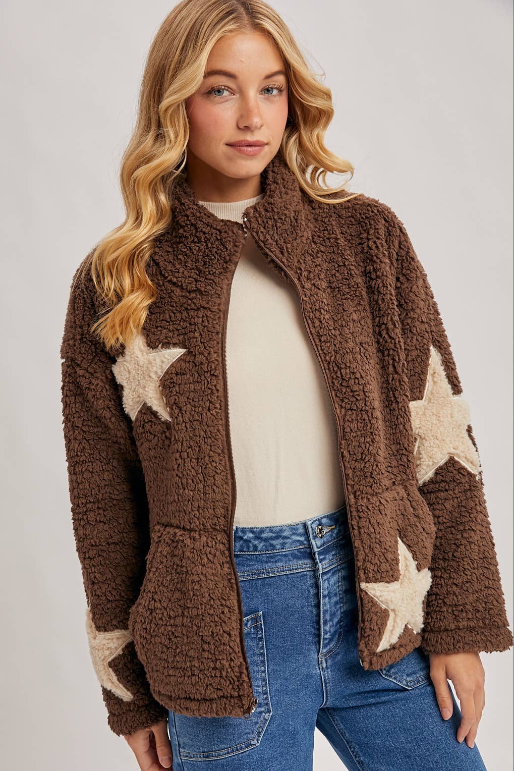 STAR-SHAPED SHERPA FLEECE TEDDY JACKET