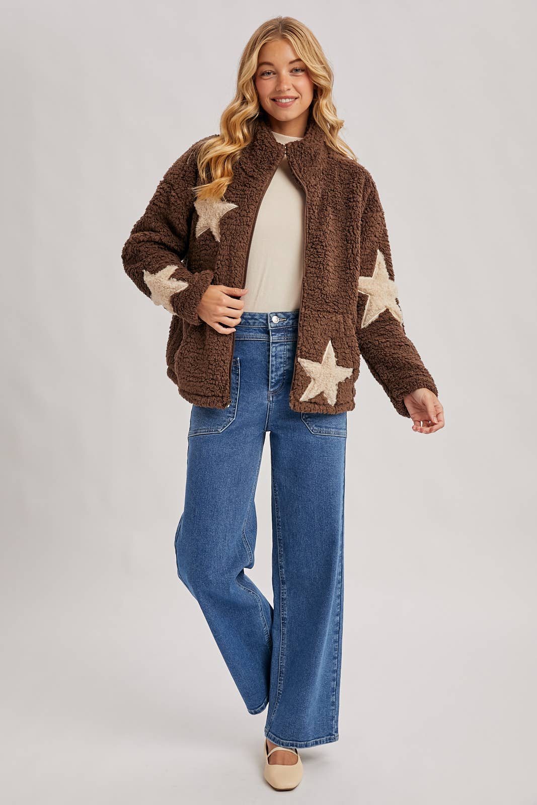 STAR-SHAPED SHERPA FLEECE TEDDY JACKET