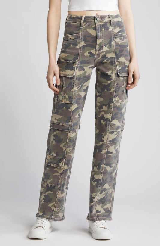 Hidden Camo Print Straight Leg Cargo Jeans