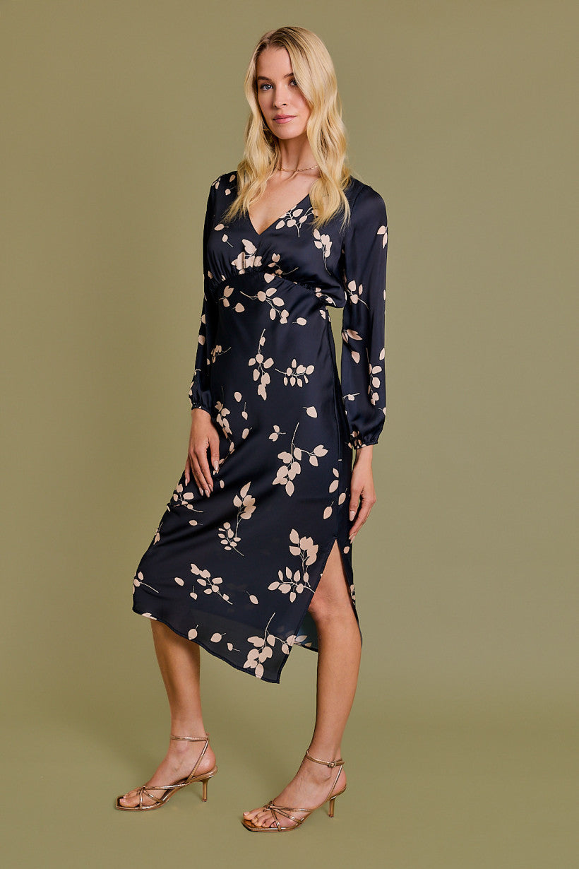 Gilli Clothing Printed Side Slit Detail Long Sleeve Dress