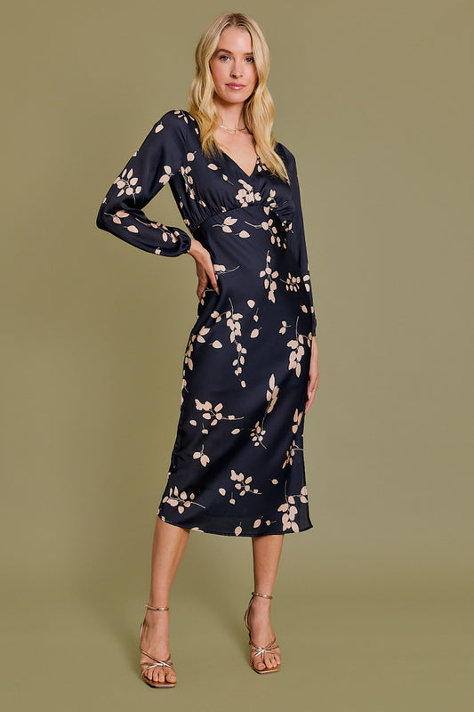 Gilli Clothing Printed Side Slit Detail Long Sleeve Dress