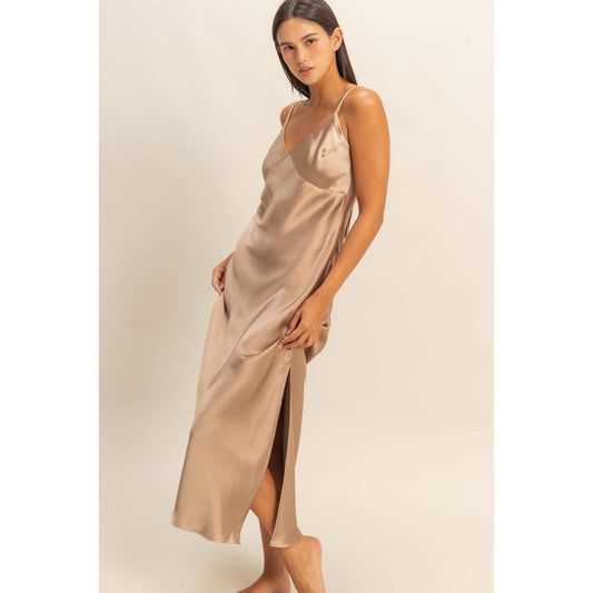 Satin Midi Dress With A Side Slit