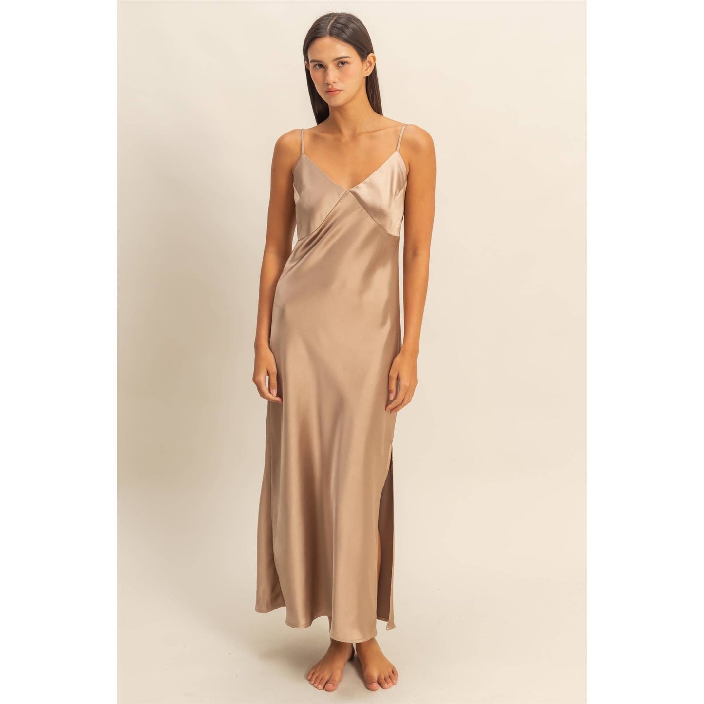 Satin Midi Dress With A Side Slit