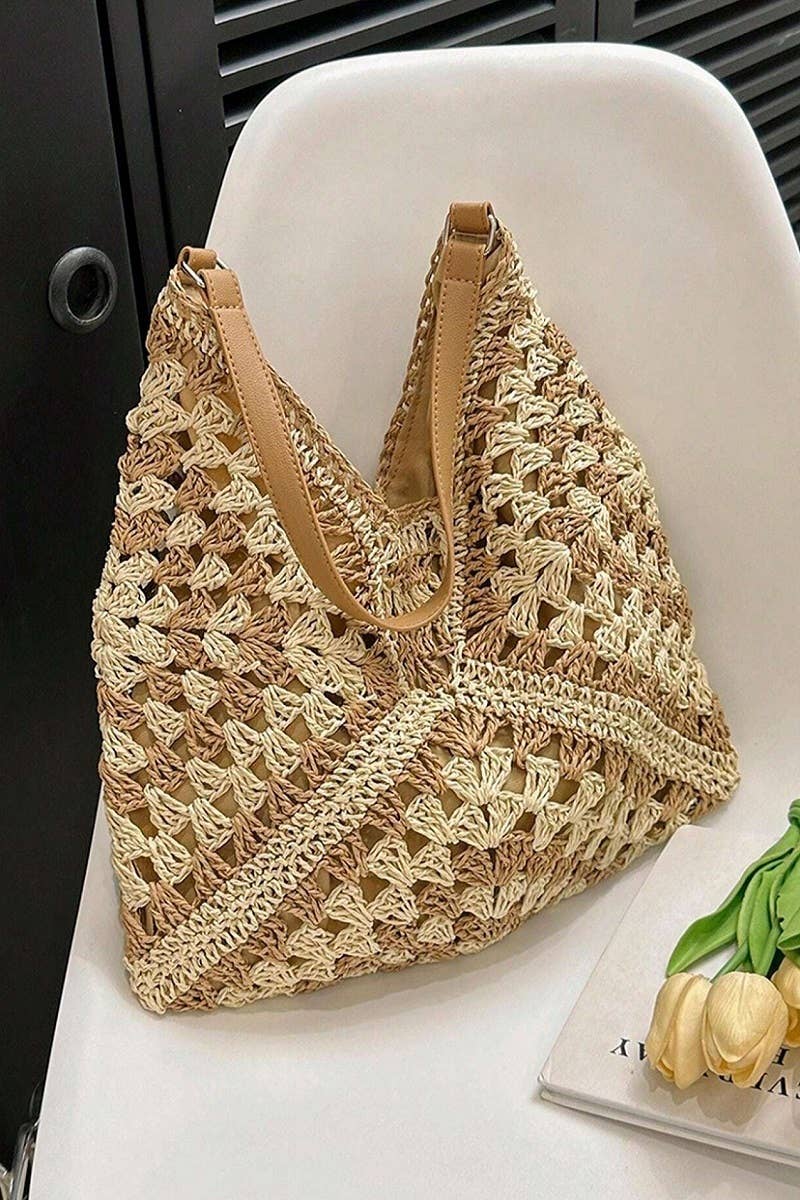 Woven Straw Crochet Bucket Shoulder Bag