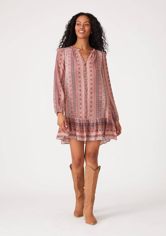 Bohemian Long Sleeve Drop Waist Mini Dress