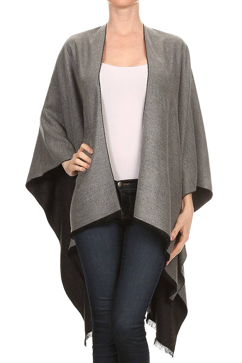 Reversible Faux Cashmere Open Cape Poncho