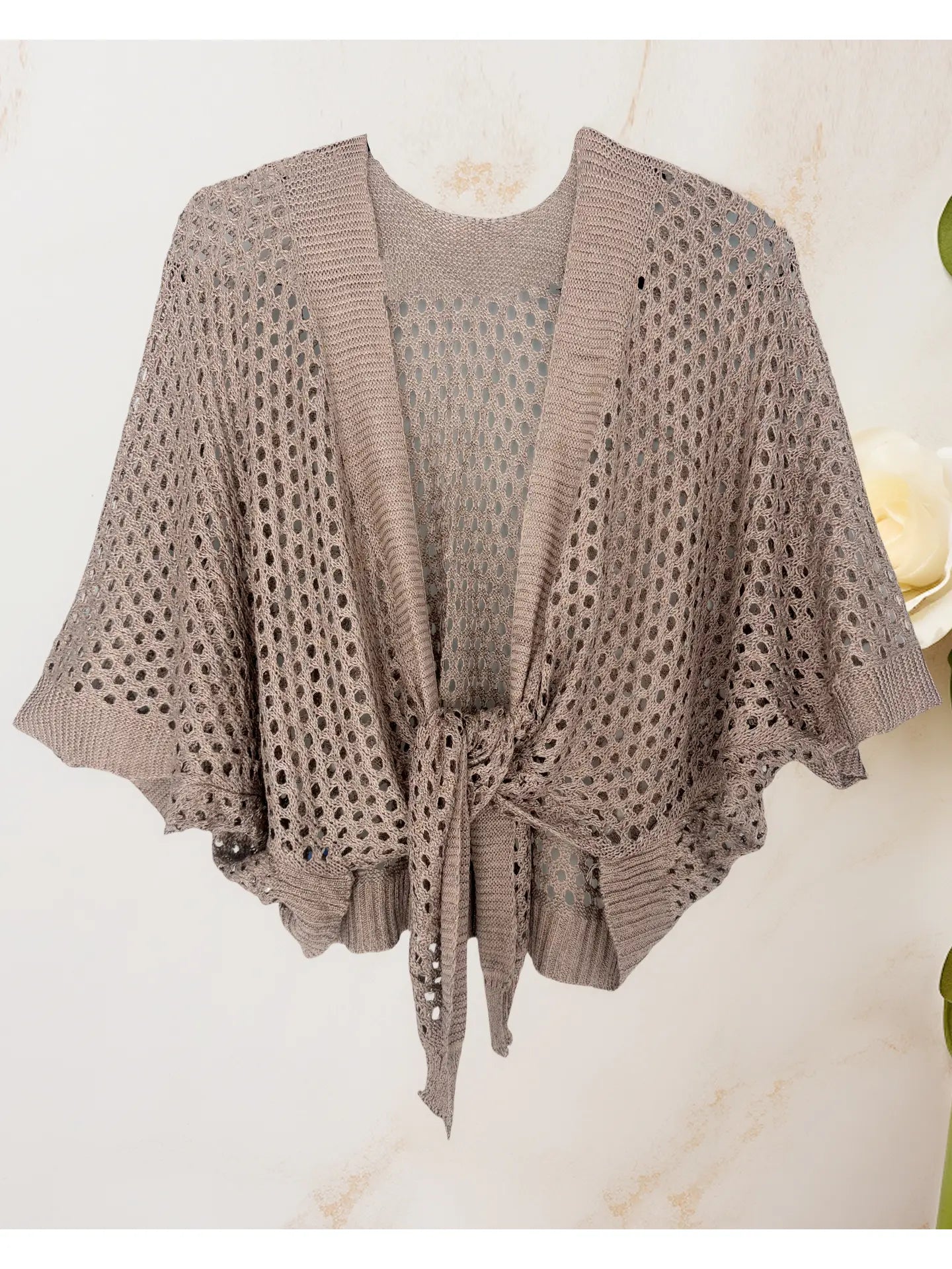 Eyelet Open-Knit Metallic Cardigan with Front Tievit. I