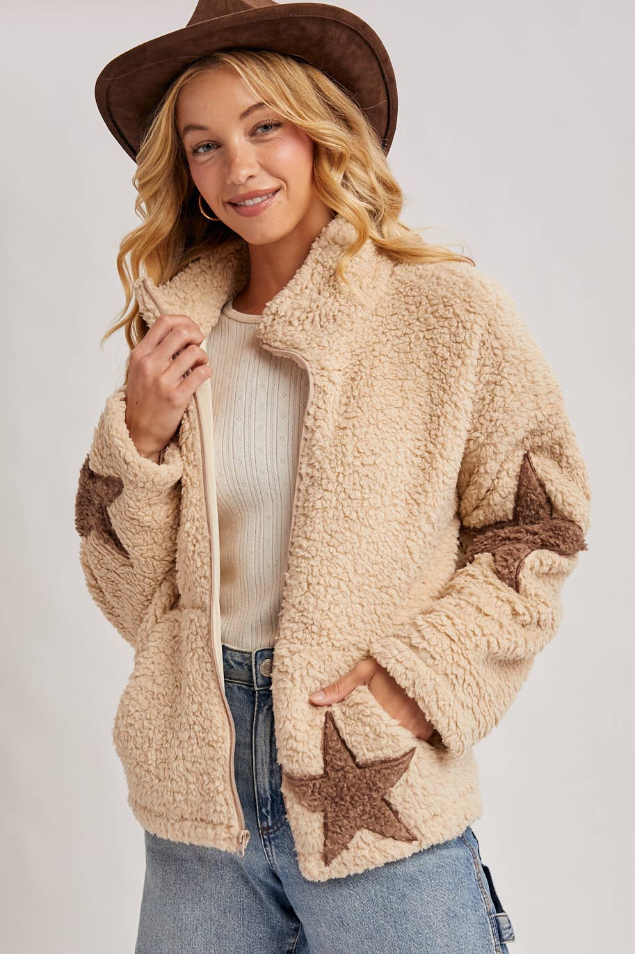 STAR-SHAPED SHERPA FLEECE TEDDY JACKET