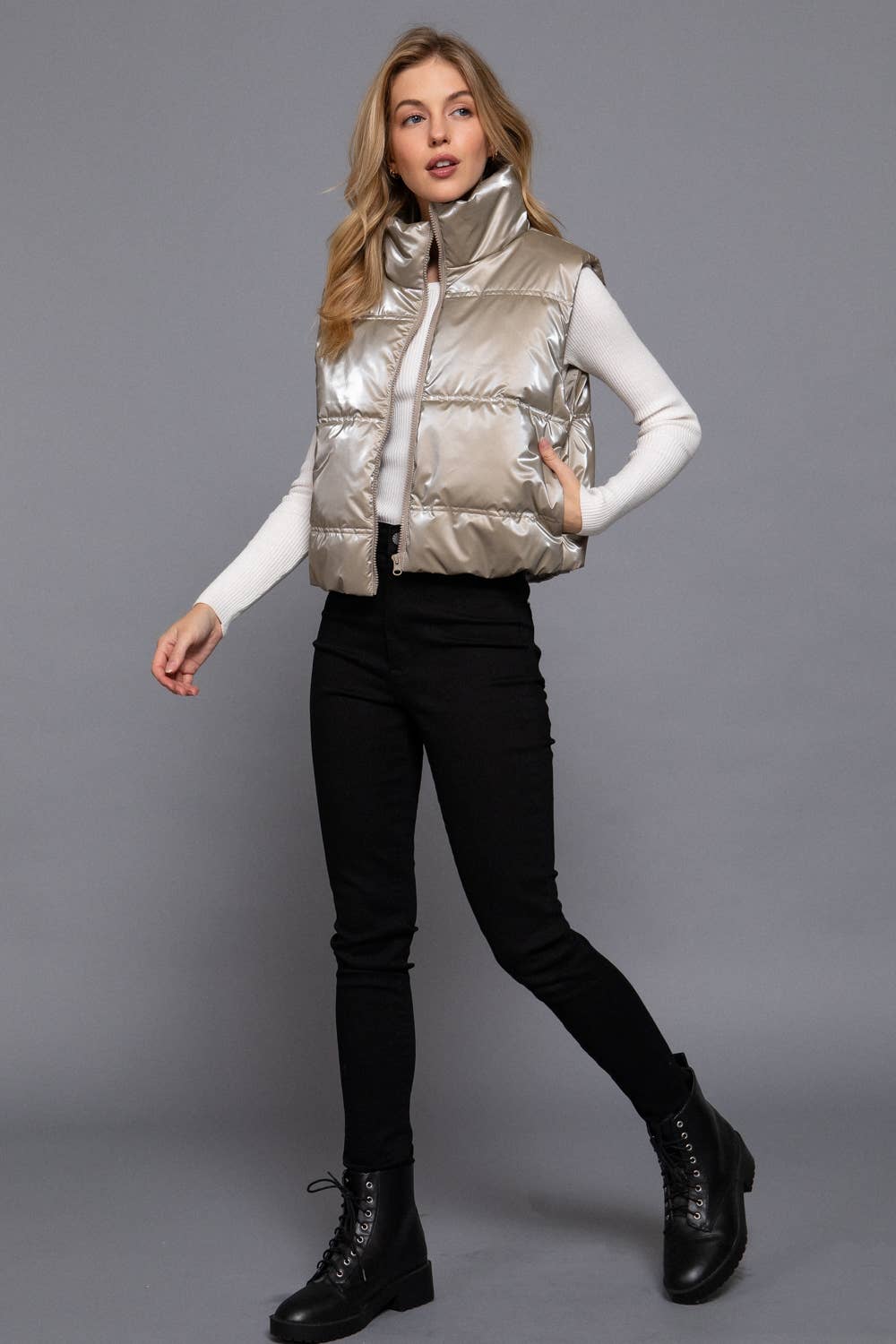 High Neck Zip Up Vest