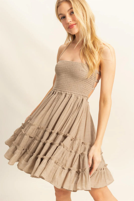 Smocked Halter Neck Mini Dress