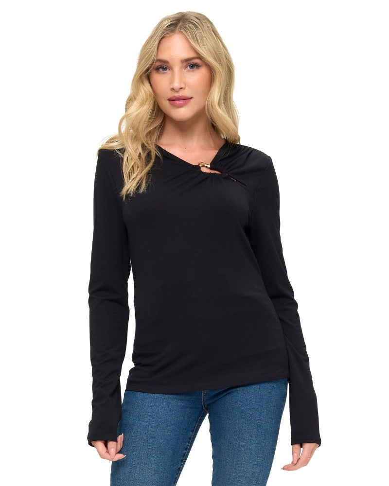Ariella Ring Detail Long Sleeve Top