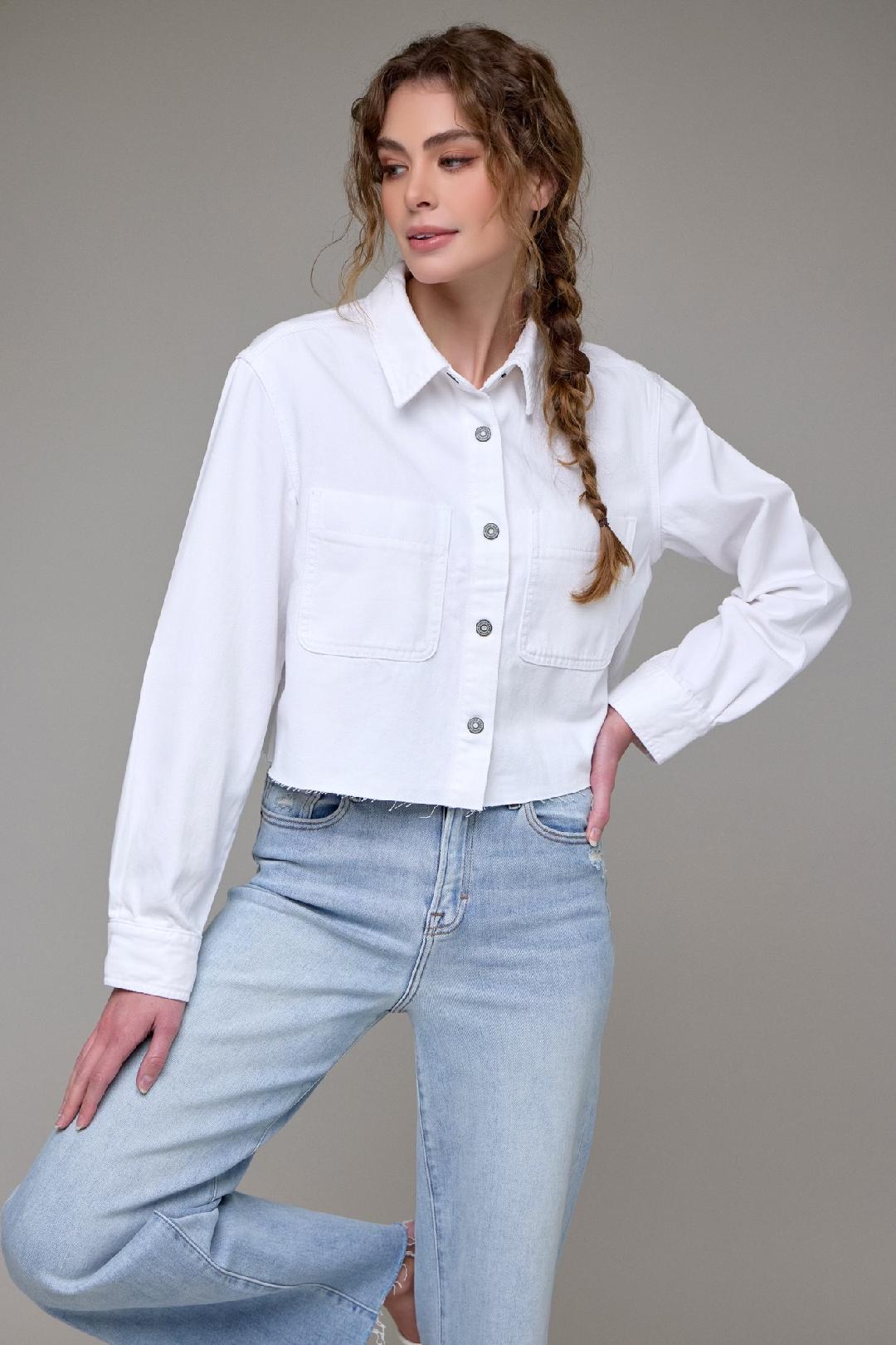 Hidden Cropped Denim Shirt Jacket
