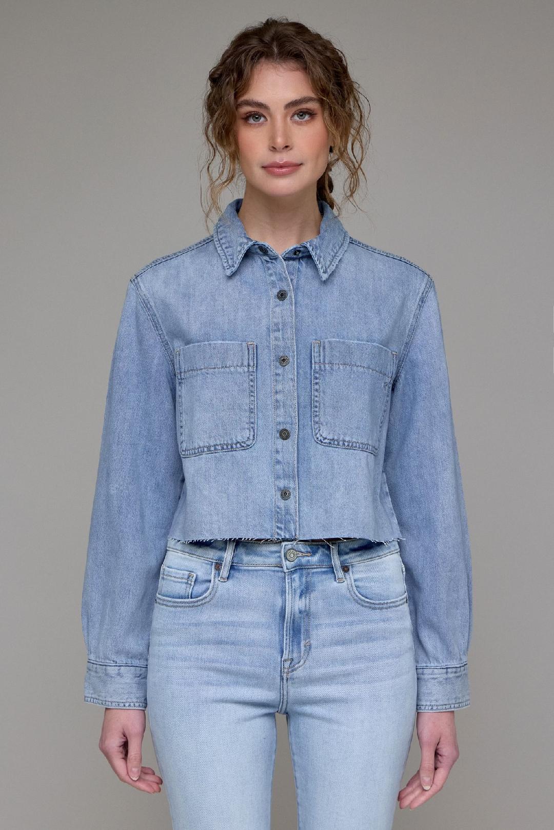 Hidden Cropped Denim Shirt Jacket